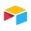Airtable logo with overlapping shapes in red, yellow, and blue.