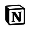 Notion app logo consisting of a black stylized letter N inside a black outlined square with a folded corner.