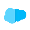 Stylized blue cloud icon with light and dark blue shades.