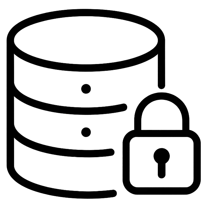 Icon of a database cylinder with a padlock representing data security.