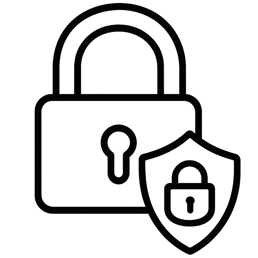 Icon of a padlock with a shield bearing a smaller padlock, symbolizing security and protection.