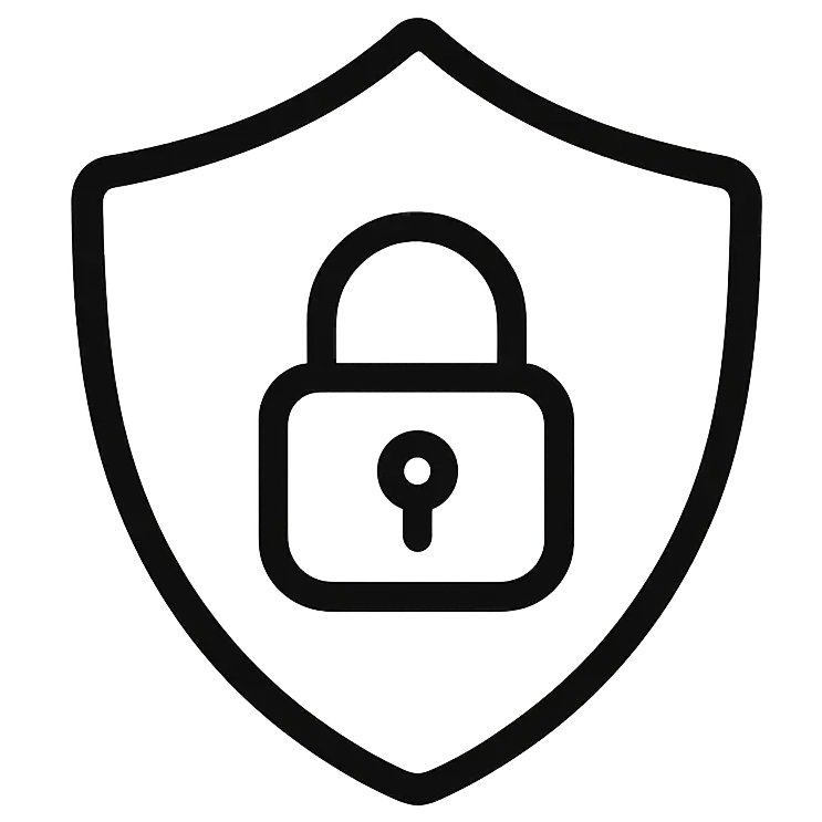Shield icon with a padlock symbol representing security and protection.